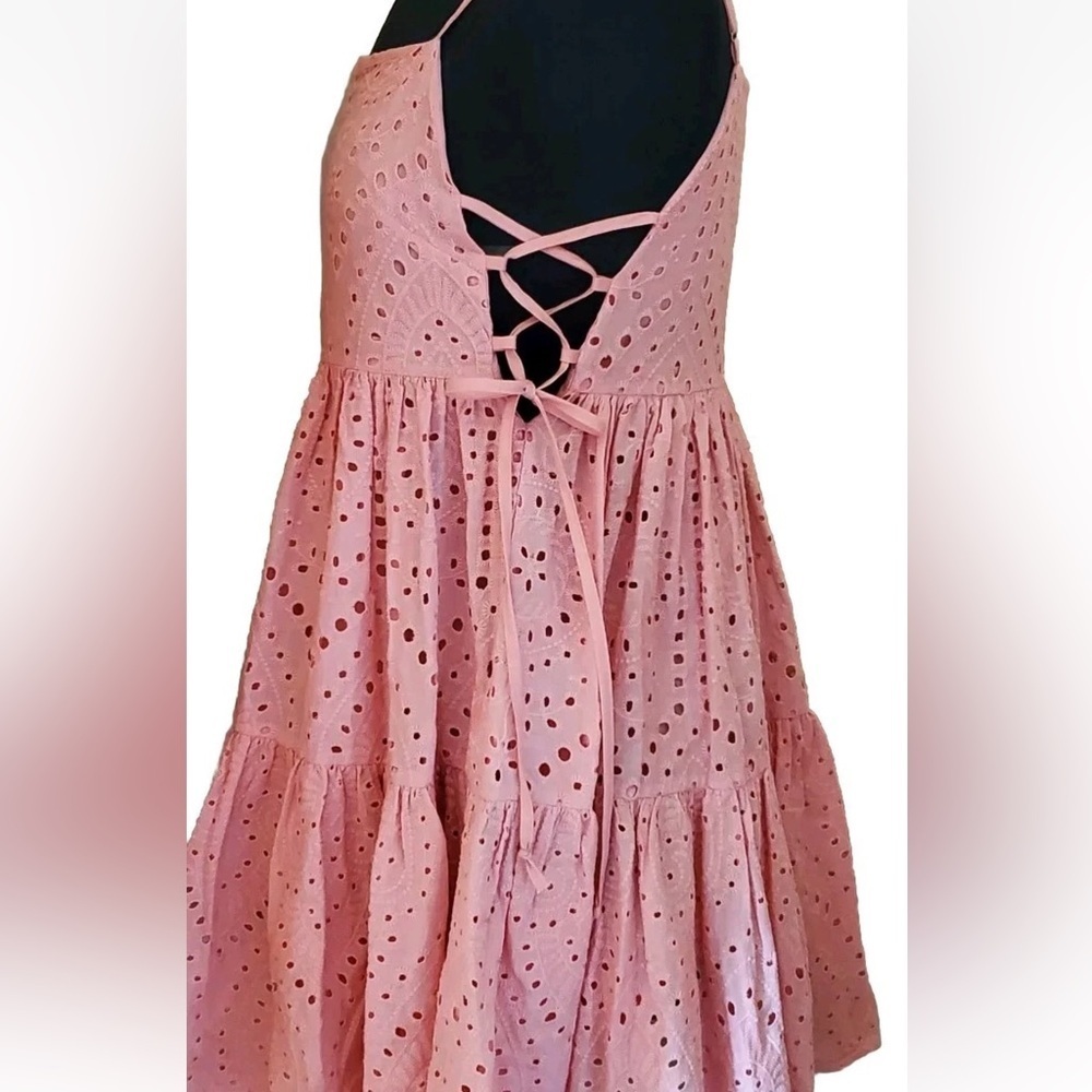 Wisteria Lane Ava Eyelet Mini Dress Coral Pink Small - Picture 15 of 16